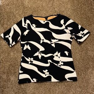 Ann Taylor Elegant Navy and White butterfly Women's Top-gold accents